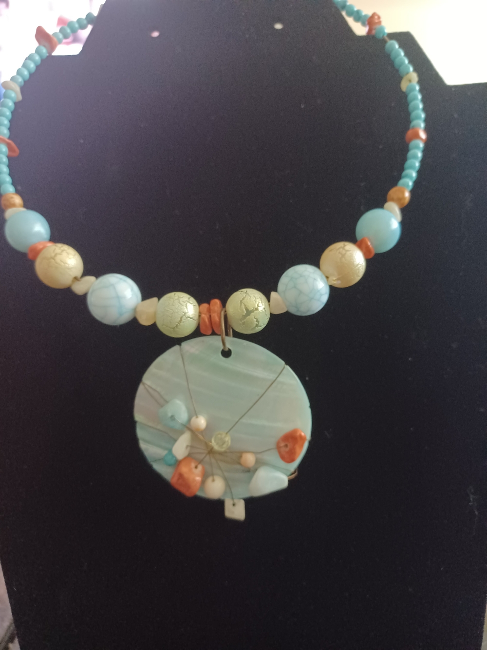 Turquoise & Coral Beaded Pendant Necklace - Women Jewelry